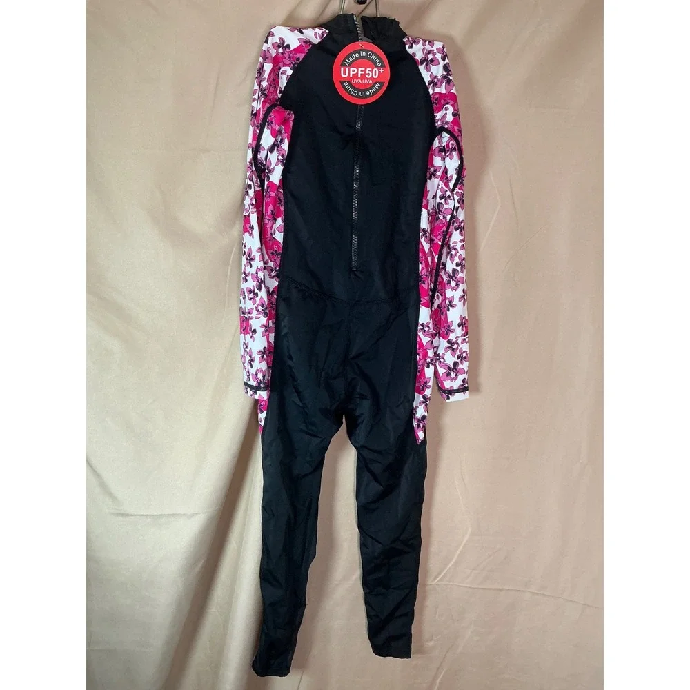 Dive&Sail Rash Guard Youth XL Black Pink New UPF 50+ Floral Long Sleeve